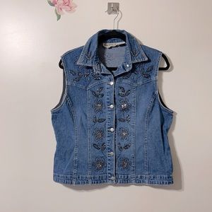 VTG Flashback Beaded Denim Vest Large EUC